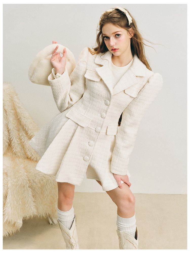 Pleated Waisted Tweed Jacket【s0000005281】