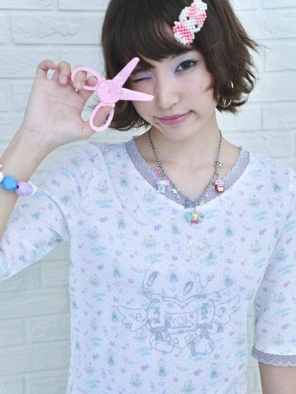 Floral V-Neck Mid-Sleeve Tee【s0000017133】