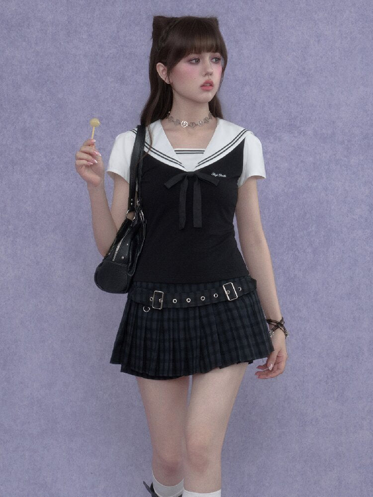 Sailor Collar Top Slimming Versatile【s0000017277】
