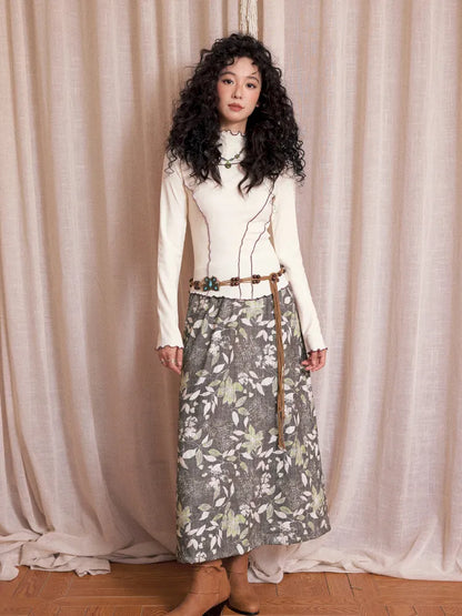 Brushed Print Flattering Mid-Length Skirt【s0000013989】