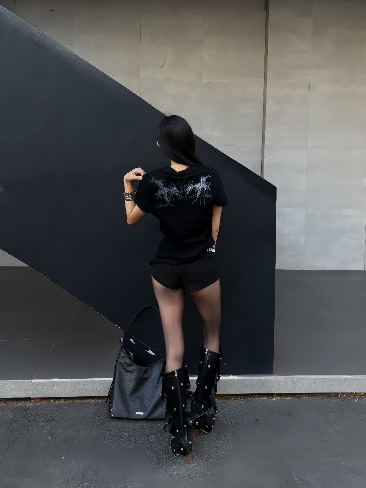 Gothic Slogan Print Crew T-Shirt【s0000018219】