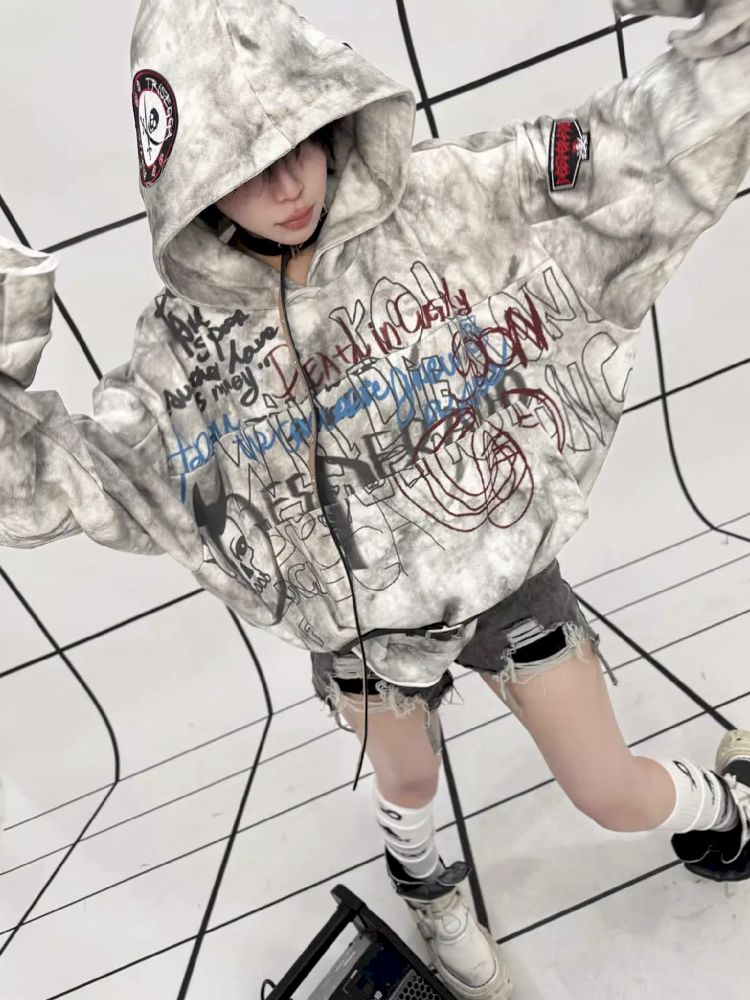 White Graffiti Hoodie【s0000011688】
