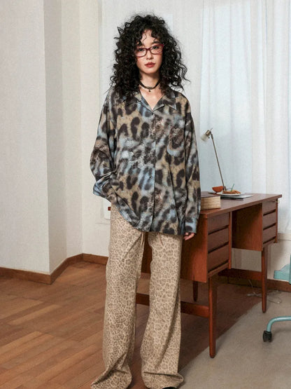 Leopard Print Cuban Collar Long-Sleeve Shirt【s0000013988】