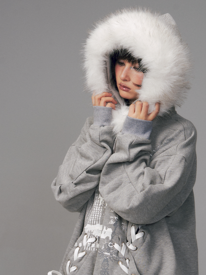 Tie-Front Printed Half-Zip Hoodie【s0000014452】