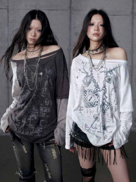 One-shoulder long-sleeved T-shirt【s0000013468】