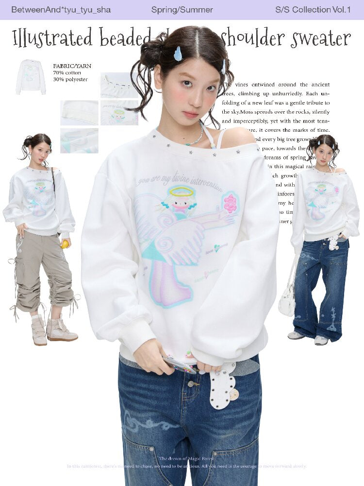 White Star Bead Shoulder Sweatshirt【s0000016384】