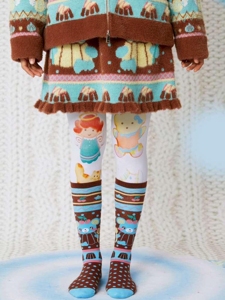 Chocolate Bear Print Cute Stockings【s0000014859】