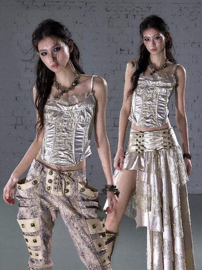Lace Satin Fake Two Corset【s0000015936】