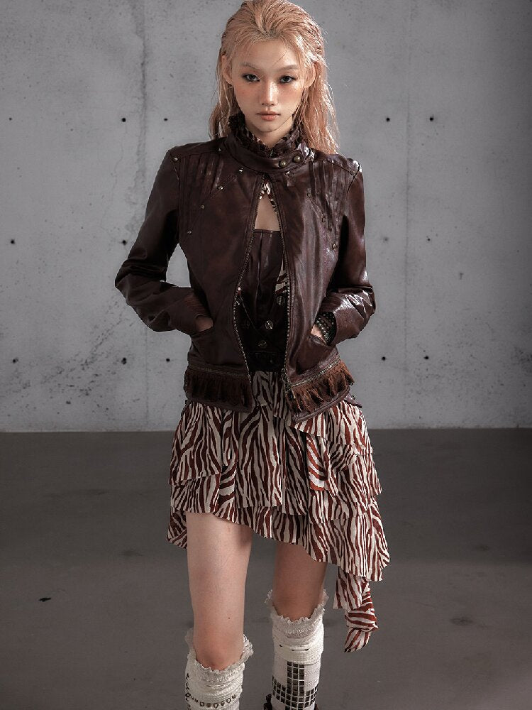Riveted PU Leather Split Jacket【s0000019156】