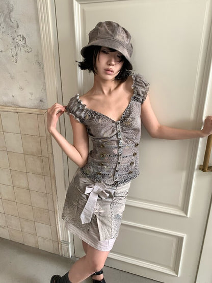 Confused Floral Court Print Top【s0000018092】