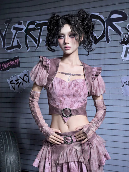 Mesh Nail Rhinestone Pleated Long Sleeve Sleeves【s0000014021】