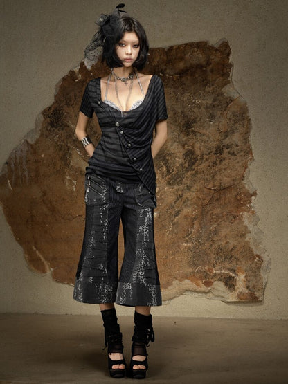 Dark Punk Cropped Bootcut Pants【s0000016887】