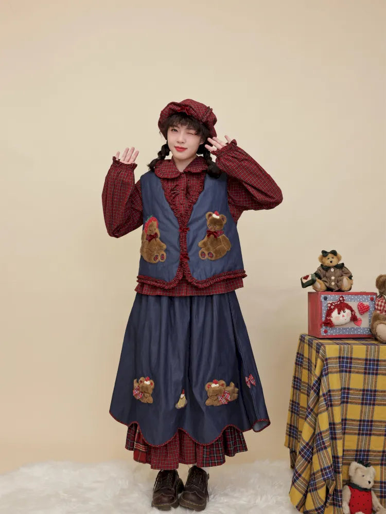 Cotton-trimmed plaid vest【s0000014171】