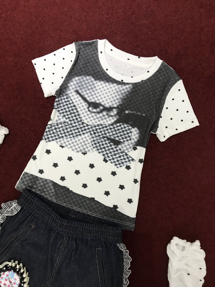 Antique Polka Dot Cat Print Top【s0000018678】