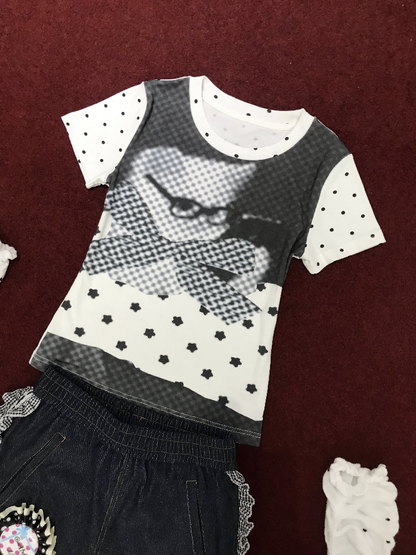 Antique Polka Dot Cat Print Top【s0000018678】