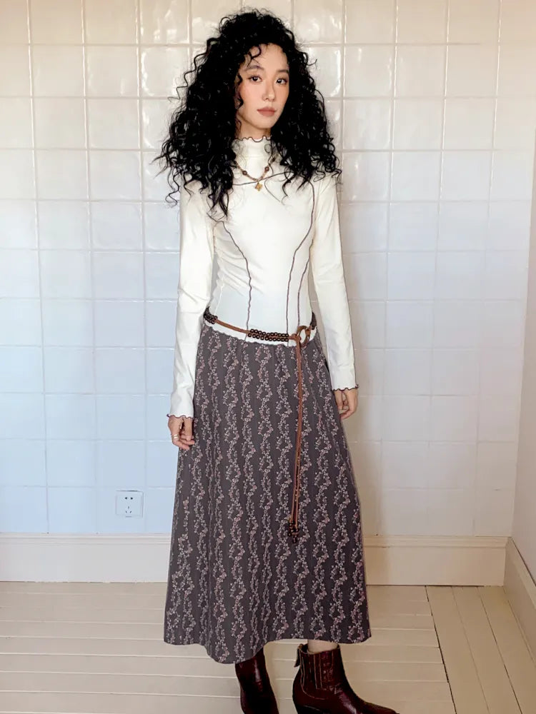 Retro-inspired versatile print maxi skirt【s0000013992】