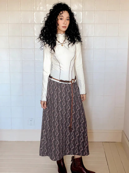 Retro-inspired versatile print maxi skirt【s0000013992】