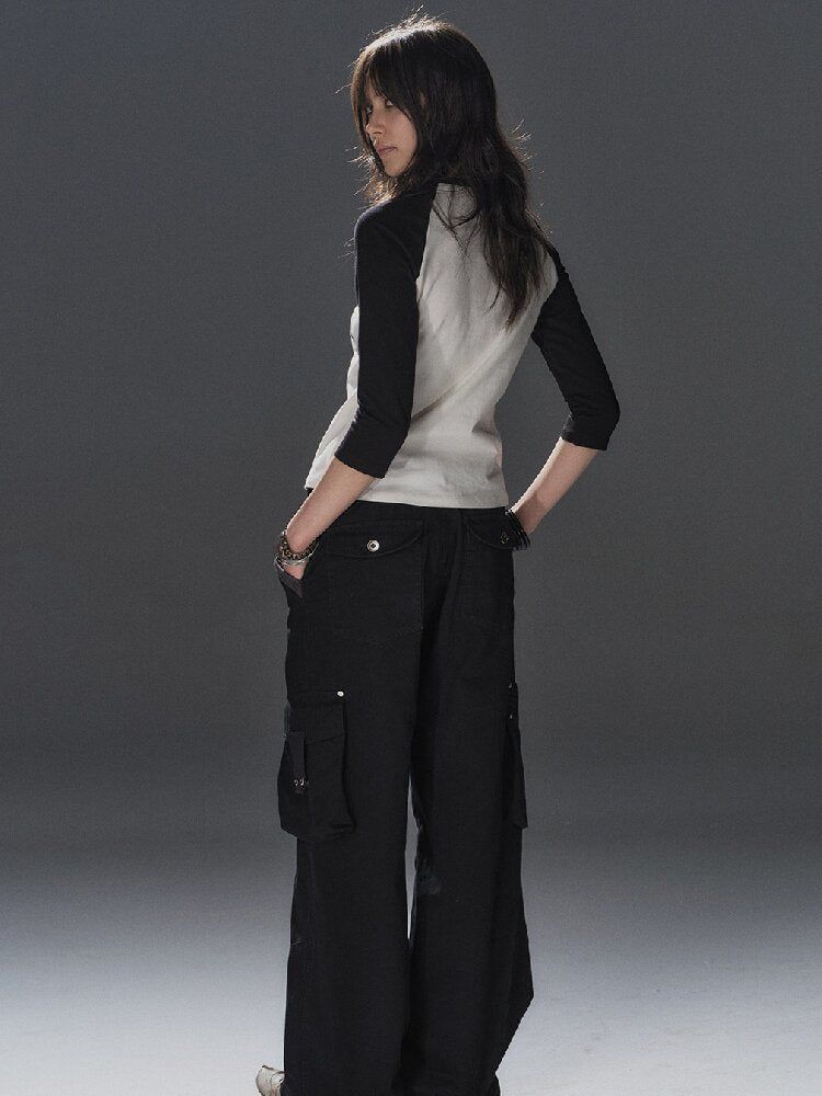 Ribbed Multi Pocket Black Trousers【s0000016230】