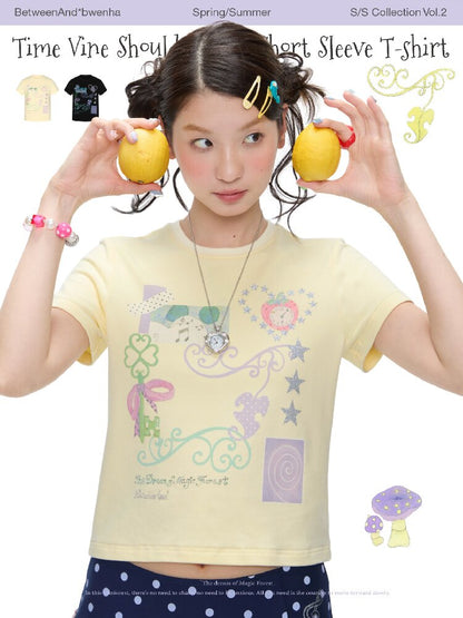 Two Color Vine Slim Short T-Shirt【s0000016407】