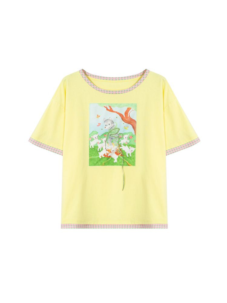 Childish Illustration Applique T-Shirt [S0000009781]