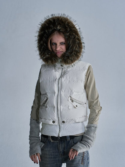 Fur Hooded White Duck Down Vest【s0000019093】