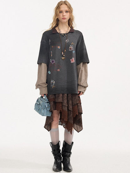 Cartoon Sticker Long Sleeve T-shirt【s0000015894】