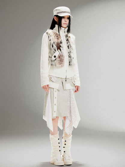 Knit Splicing Eco-Fur Slim Jacket【s0000011251】