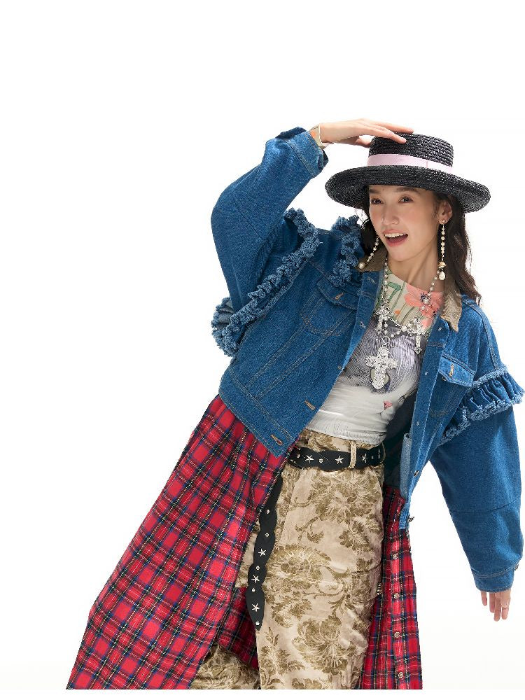 Plaid Denim Loose Trench Coat【s0000011319】