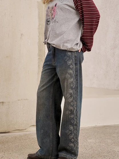 Vintage-Washed Relaxed Straight-Leg Jeans【s0000014043】