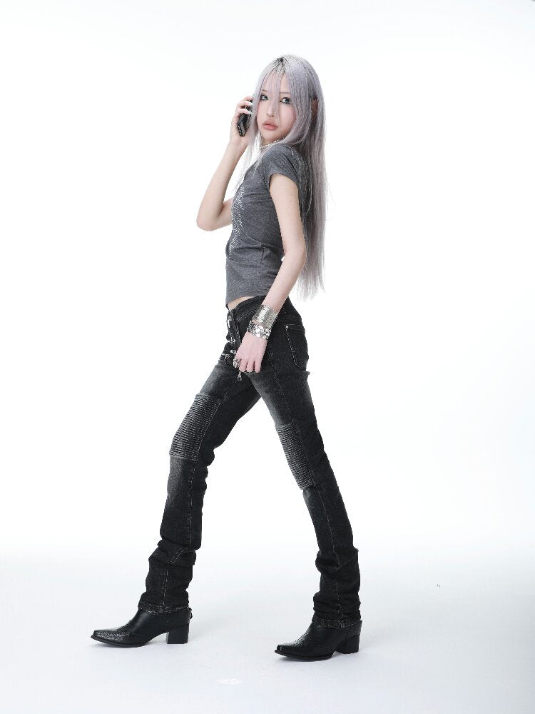 Washed Pleated Punk Denim Pants【s0000017297】