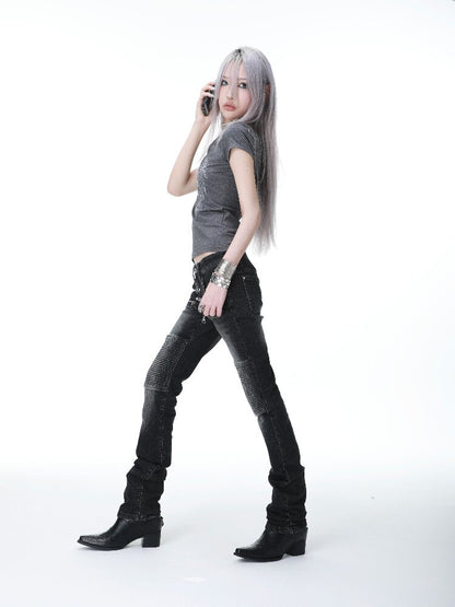 Washed Pleated Punk Denim Pants【s0000017297】