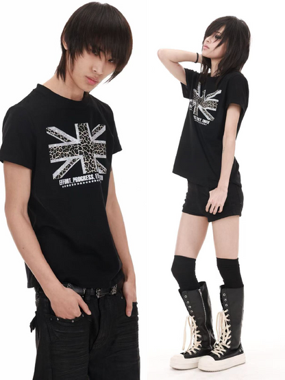 Leopard Print Flag Crew T-Shirt【s0000018215】
