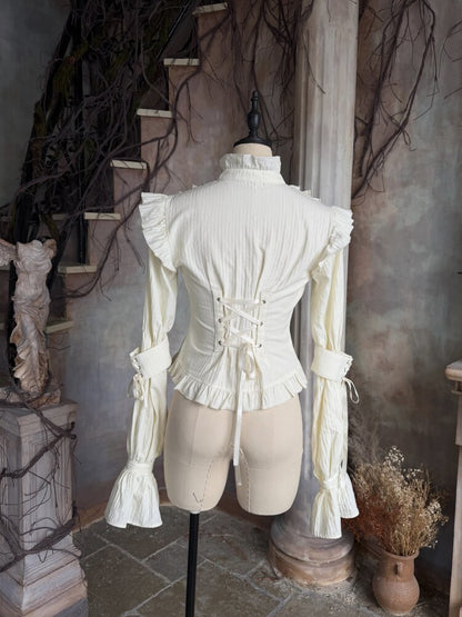 Lotus Sleeve Lace Beige Crop Top【s0000015614】