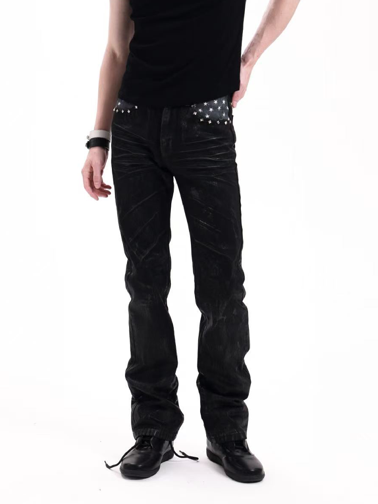 Heavy Waxed Rivet Star Stacked Jeans【s0000018254】