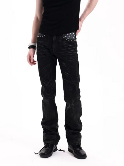 Heavy Waxed Rivet Star Stacked Jeans【s0000018254】