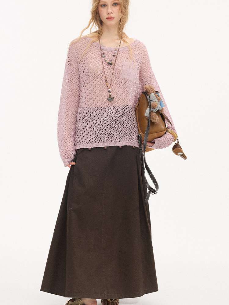 Diagonal Openwork Beaded Knitwear【s0000015405】