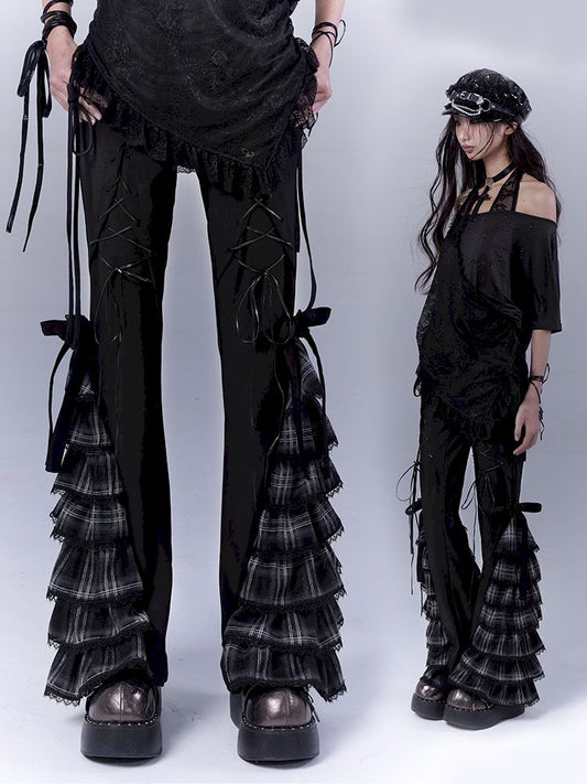 Tie-up cake lace slimming casual pants【s0000012836】