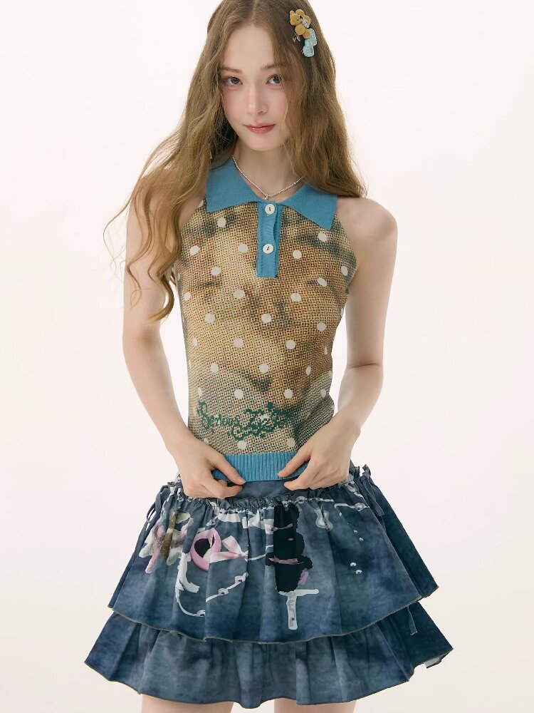 Rabbit Print Polka Dot Knit Vest【s0000016848】