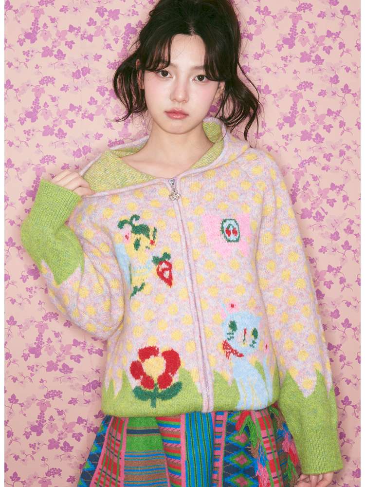 Light Pink Polka Dot Hood Cardigan【s0000015024】