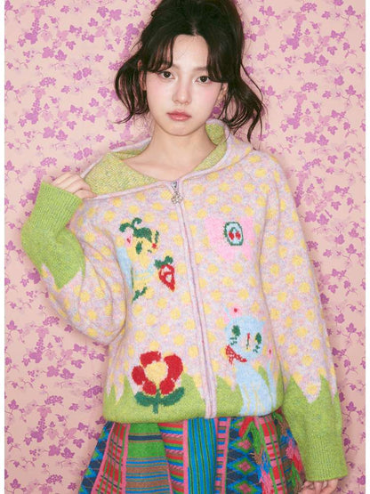 Light Pink Polka Dot Hood Cardigan【s0000015024】