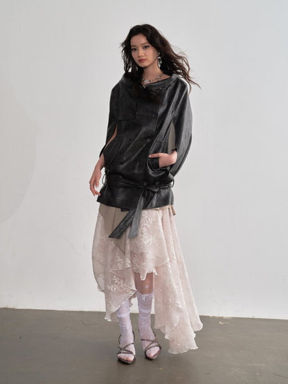 Vintage Brown PU Leather Cape Shawl【s0000015688】