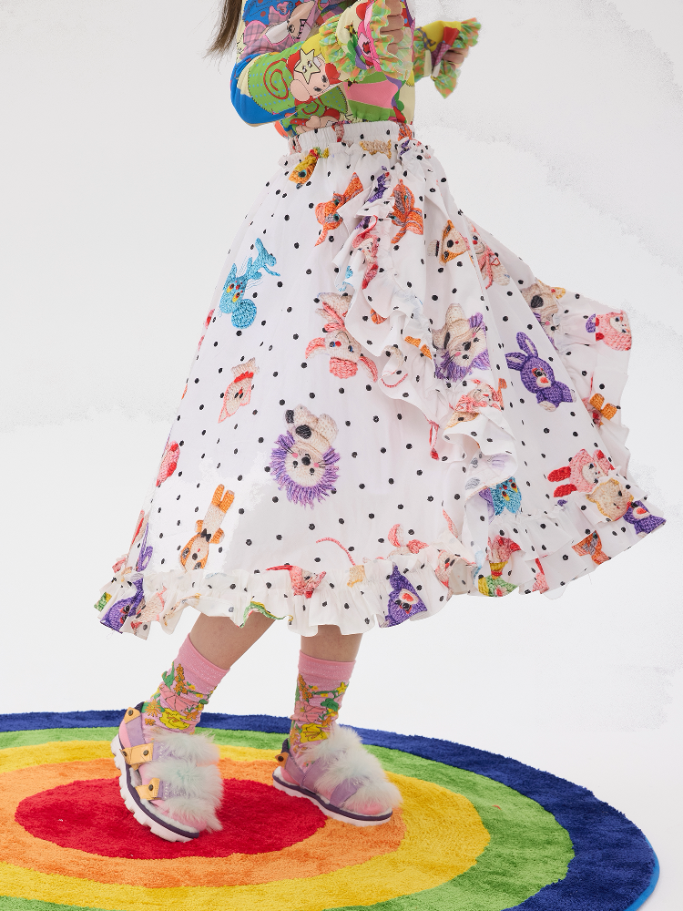 White Polka Dot Lace Cotton Skirt【s0000016195】
