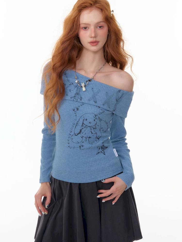 Off-the-Shoulder Long Sleeve T-Shirt【s0000014359】