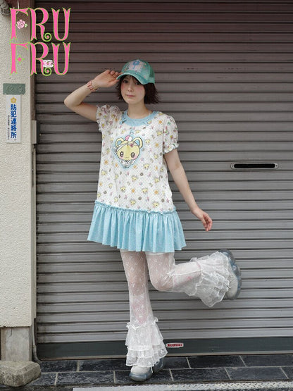 Printed Bear Bunny Fake Two Piece Dress【s0000017764】