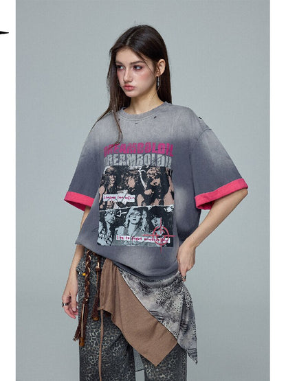 Gradient Rock Print Contrast Top【s0000016693】