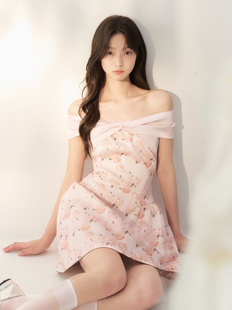 Satin Rose Oil Painting Puffy Dress【s0000016879】