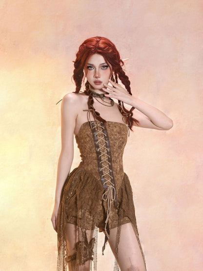 Aged Denim Asymmetric Plunge Top【s0000013508】