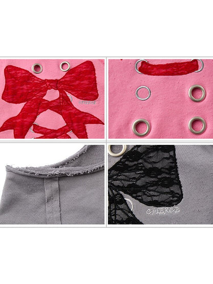 Lace Bow Rivet Distressed Vest【s0000016496】