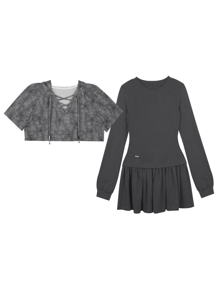 Gray Star Cat Ear Two-Piece Dress【s0000015441】