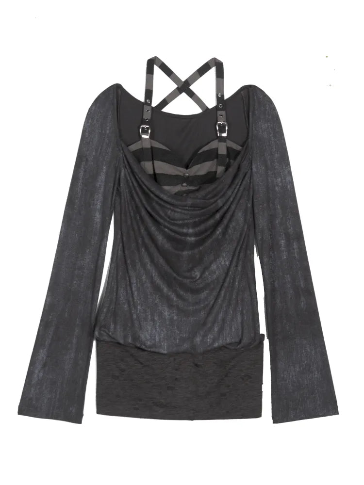 Off-Shoulder Ruffled Mid-Length Slimming Punk Top【s0000014124】